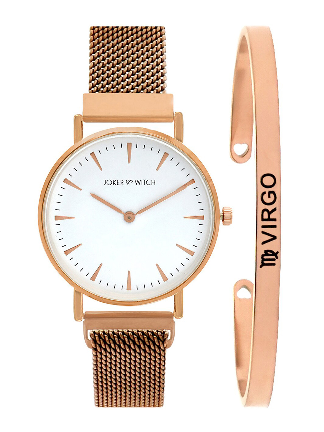 JOKER & WITCH Women White & Gold-Toned Ivy Virgo Watch & Bracelet Gift Set JWBS327