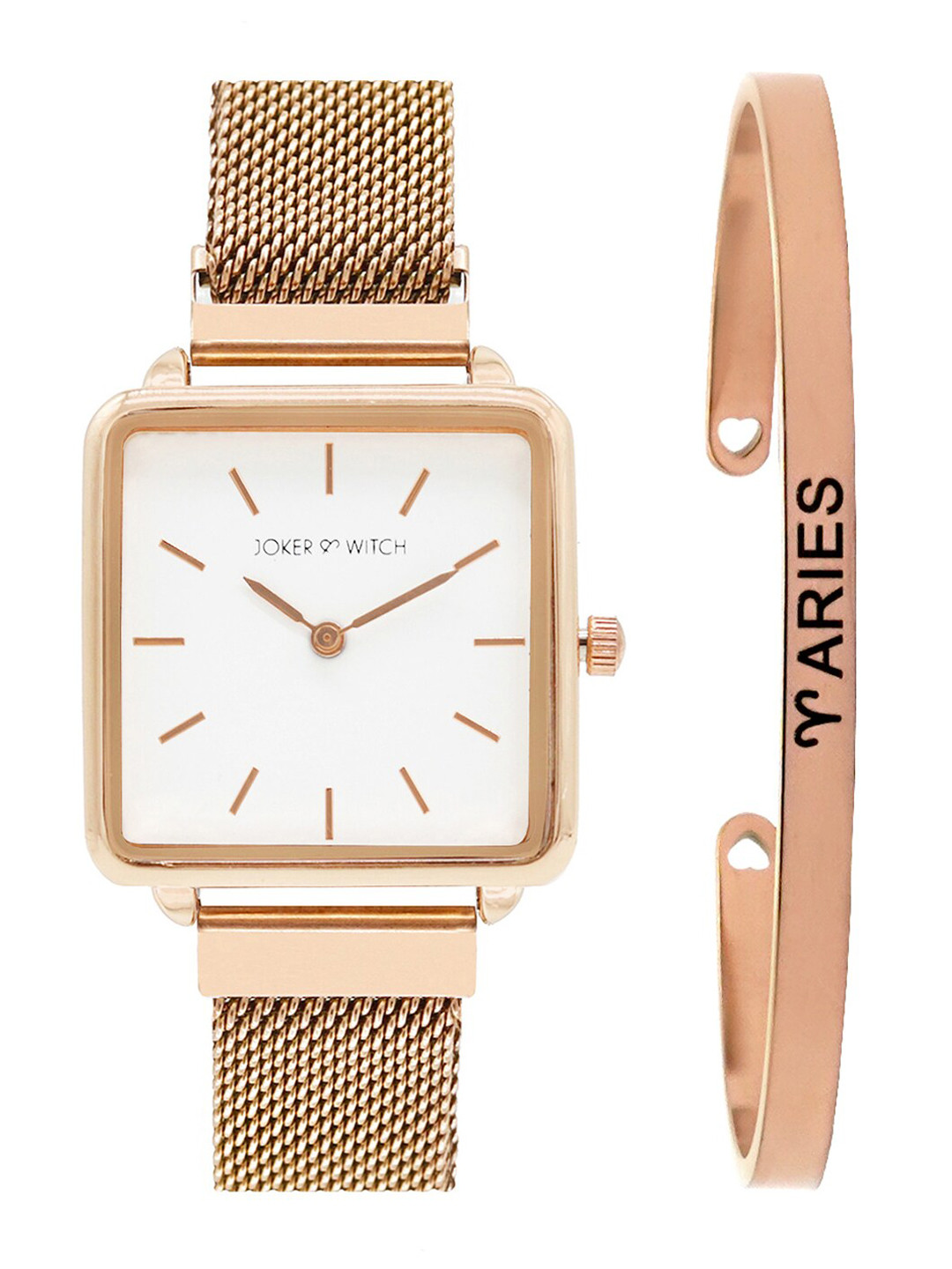 JOKER & WITCH Women White & Rose Gold-Toned Vintage Aries Watch Gift Set JWBS278