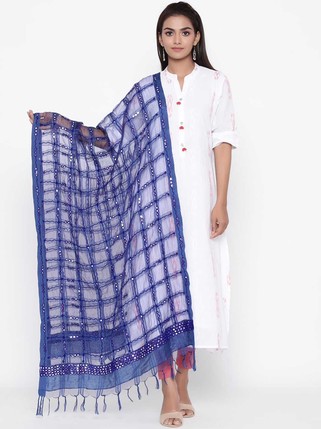 SOUNDARYA Blue Checked Dupatta