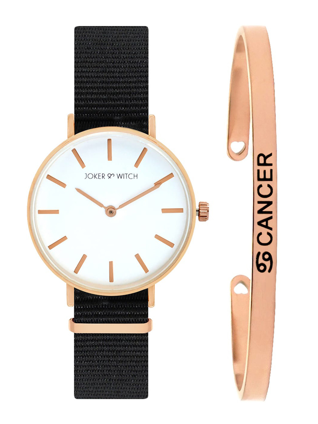JOKER & WITCH Women White & Rose Gold-Toned Paris Cancer Watch & Bracelet Gift Set JWBS280