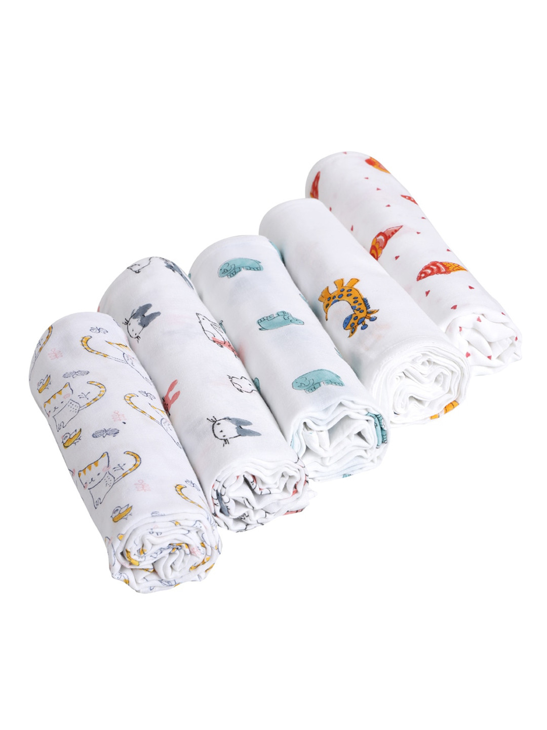 Moms Home Infant Kids Pack Of 5 Printed Organic Cotton Muslin Swaddles