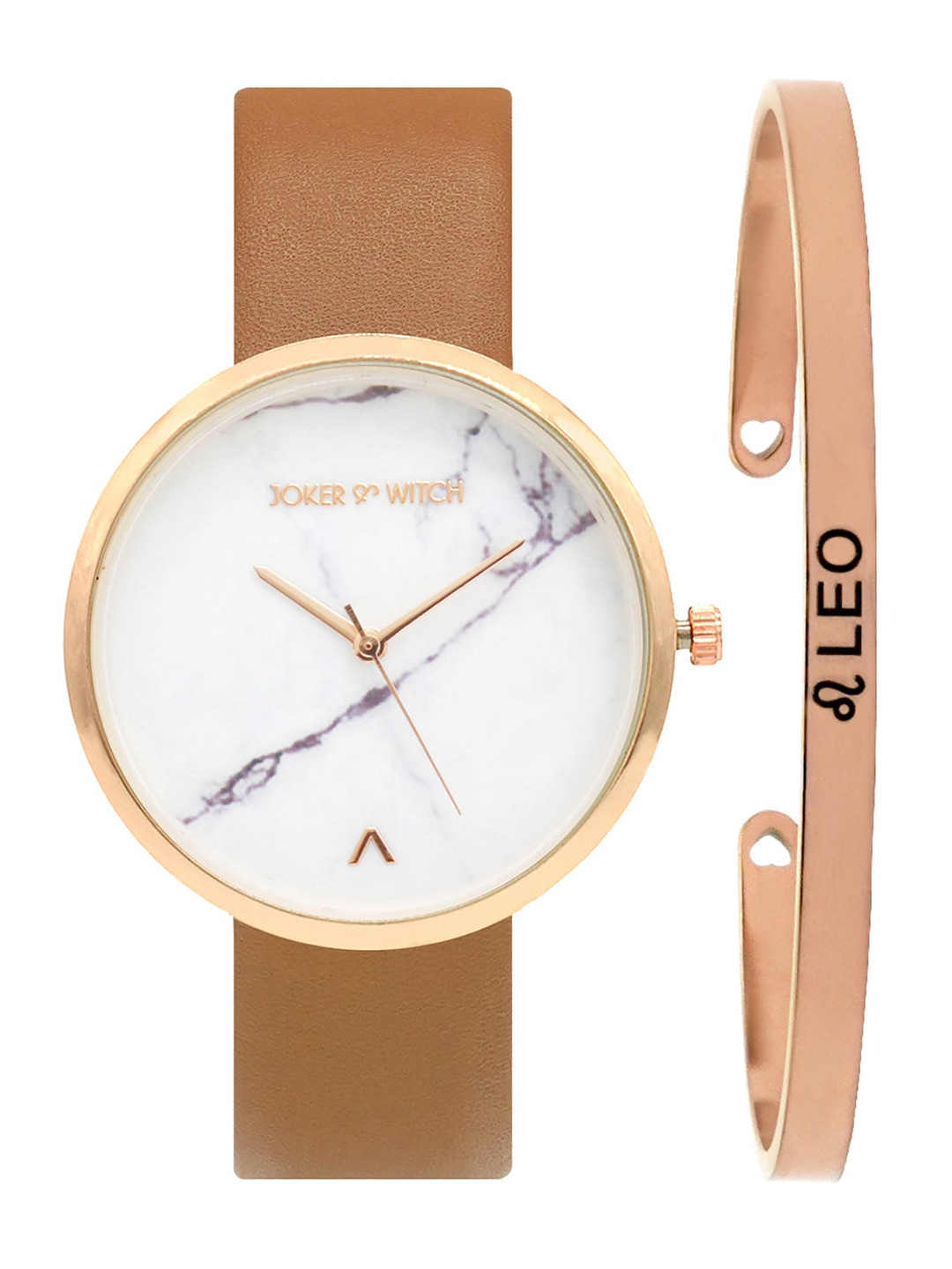 JOKER & WITCH Women Tan-Brown & Rose Gold-Toned Hailey Leo Watch & Bracelet Gift Set JWBS296