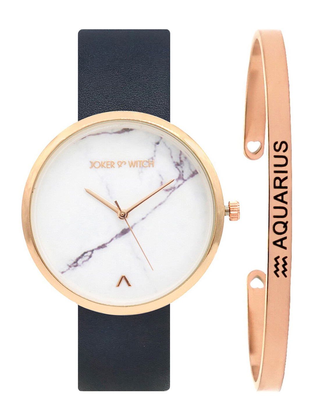 JOKER & WITCH Women Black & Rose Gold-Toned Hailey Aquarius Watch Bracelet Stack JWBS271