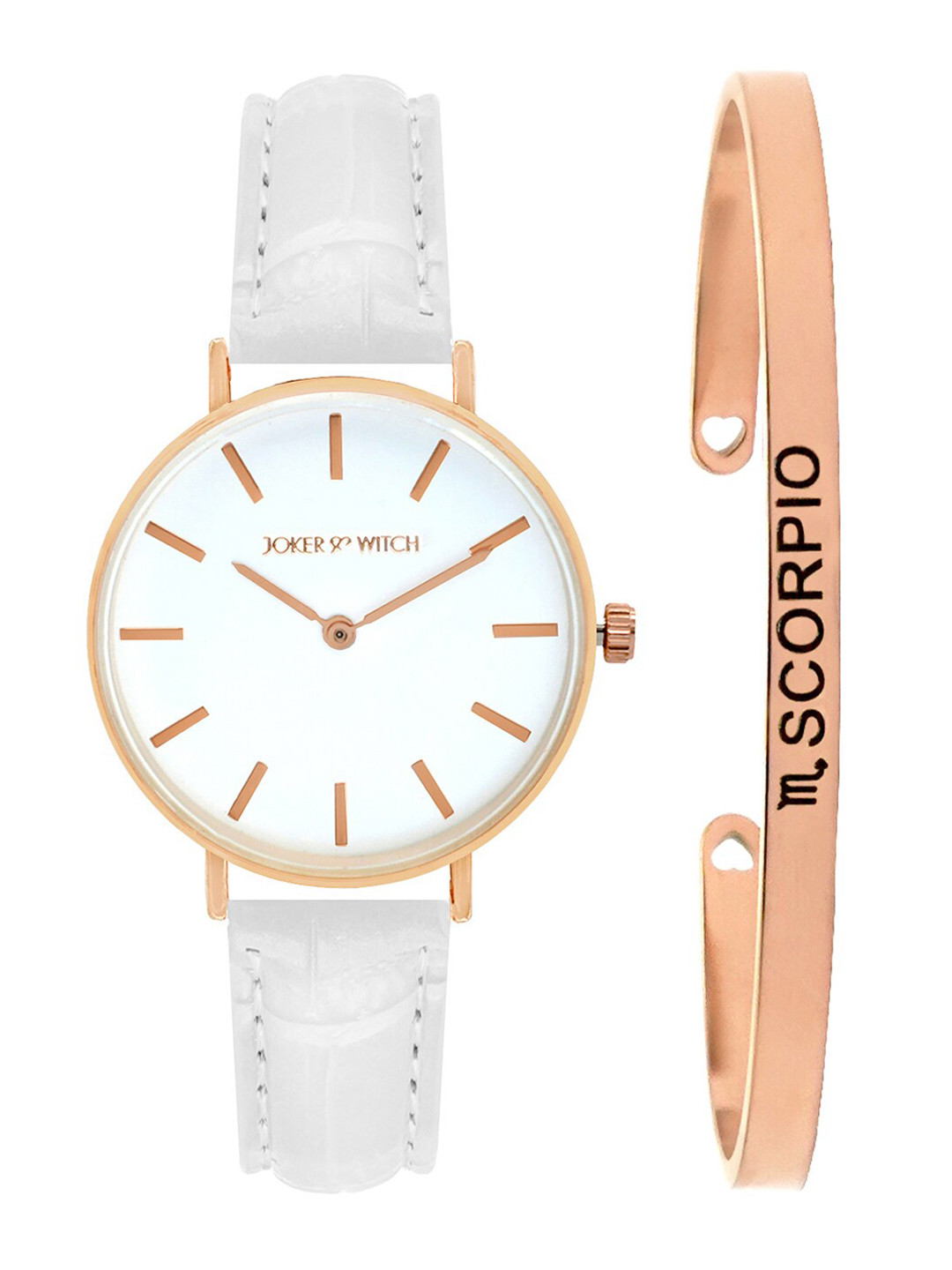 JOKER & WITCH Women White & Rose-Gold Toned Ariana Scorpio Watch & Bracelet Gift Set JWBS314