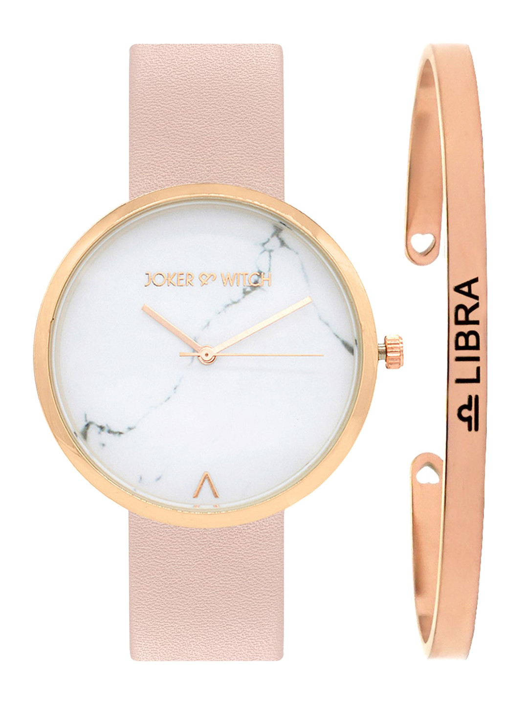 JOKER & WITCH Women White & Rose-Gold Toned Analogue Watch & Cuff Bracelet Gift Set JWBS299