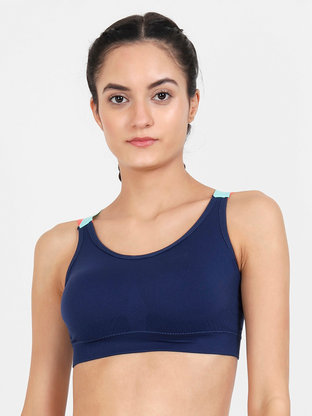 Lebami Navy Blue Solid Non-Wired Removable Padding Workout Bra 1583_Navy_30C