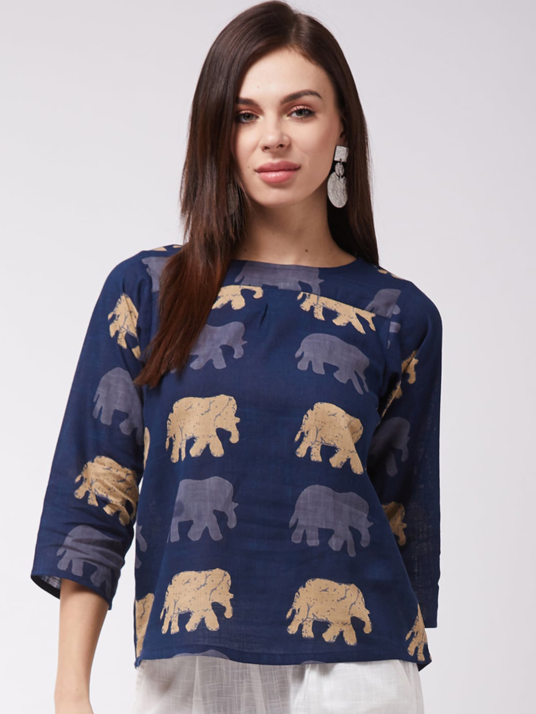 InWeave Women Blue Elephant Print Top