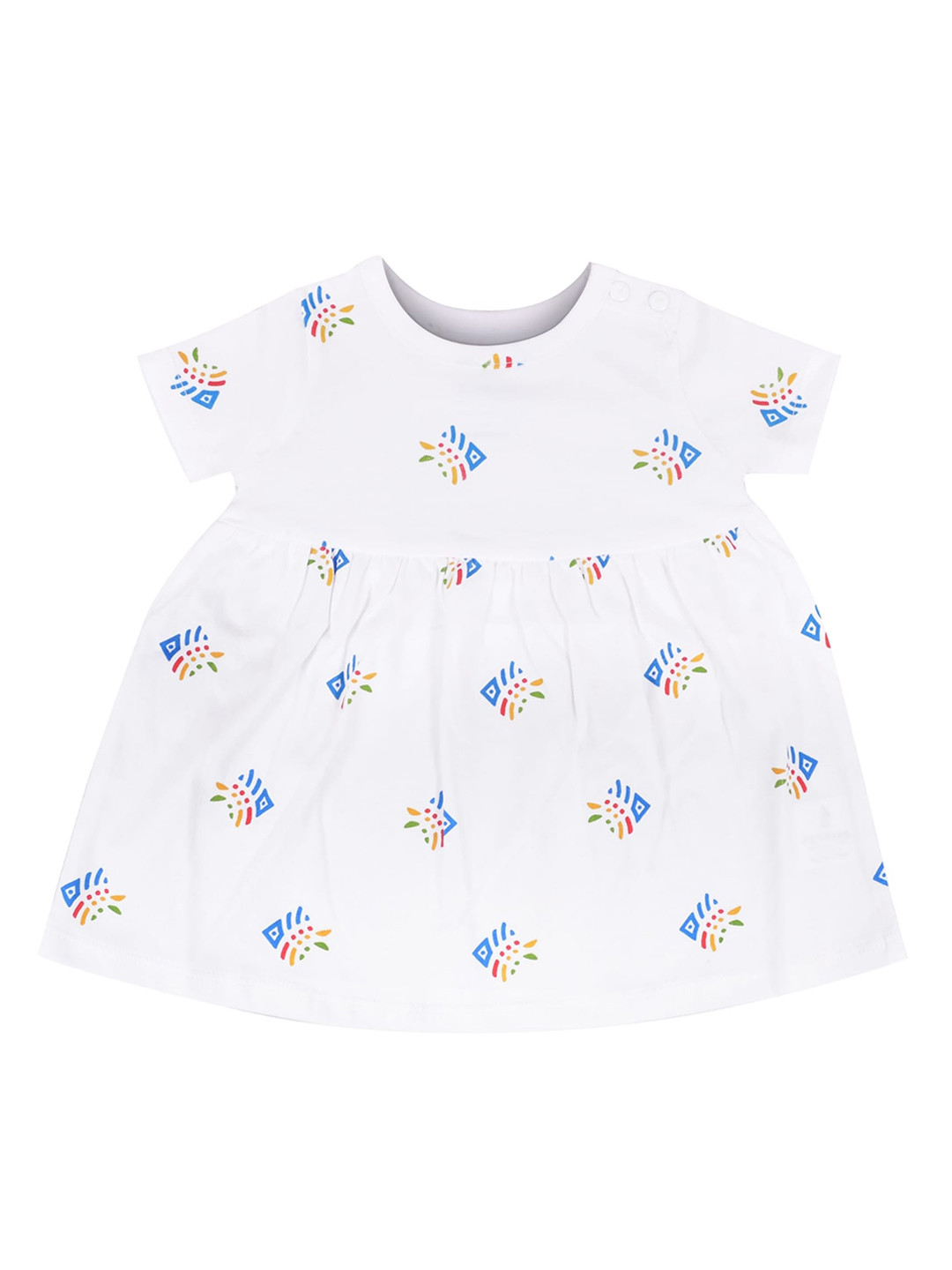 The Flybees Girls White Printed Fit and Flare Dress