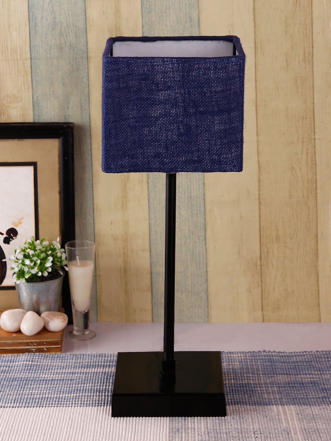 Devansh Blue & Black Solid Contemporary Handcrafted Buffet Table Lamp