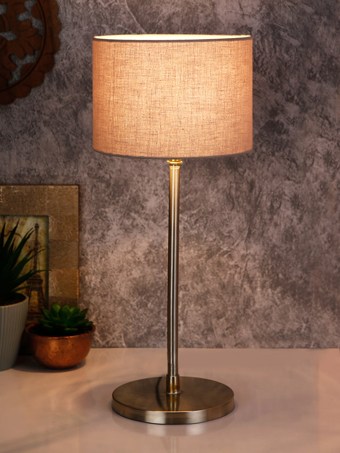 Devansh Grey & Silver-Toned Solid Traditional Buffet Table Lamp