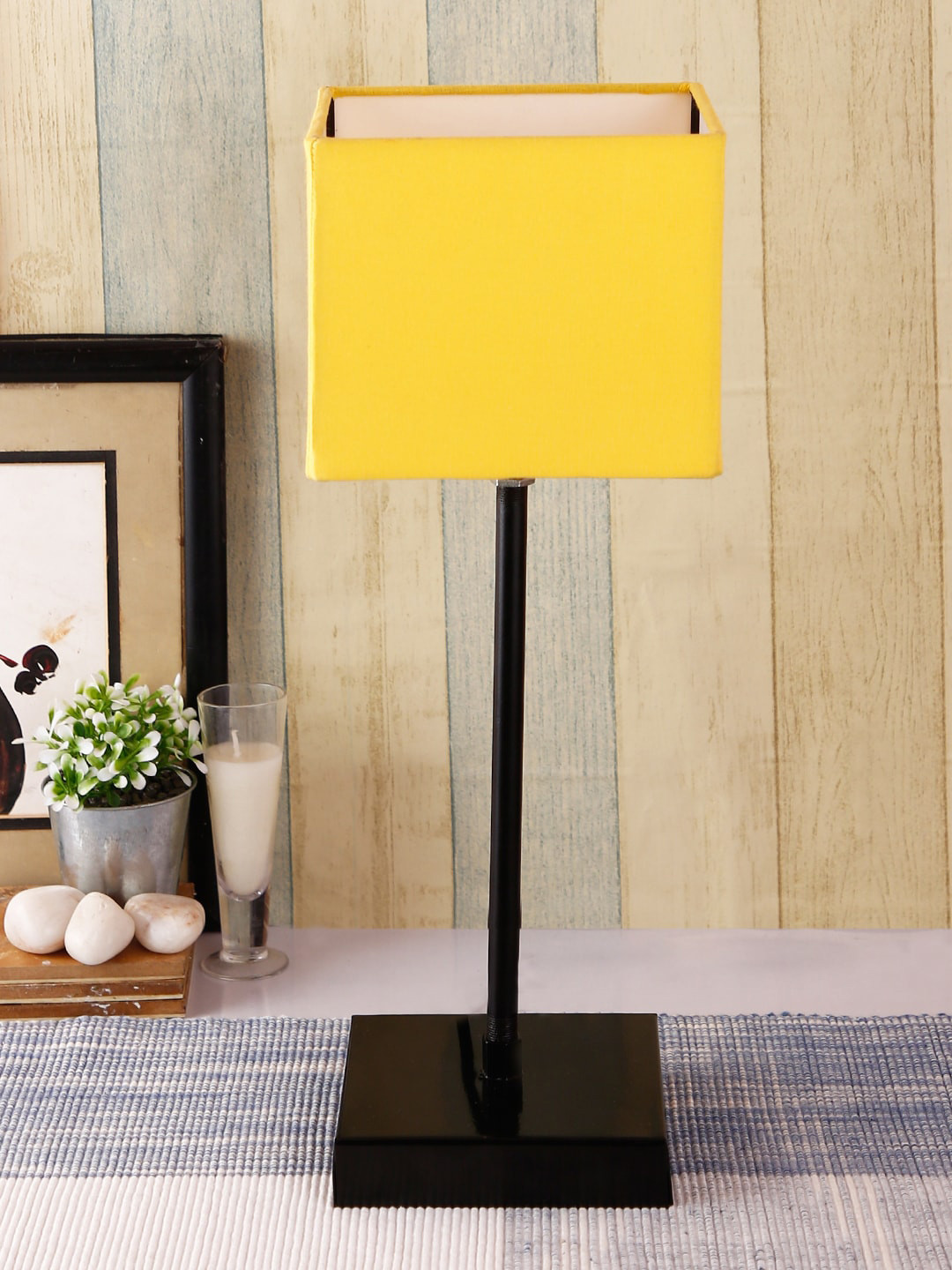 Devansh Yellow & Black Solid Contemporary Handcrafted Bedside Standard Table Lamp