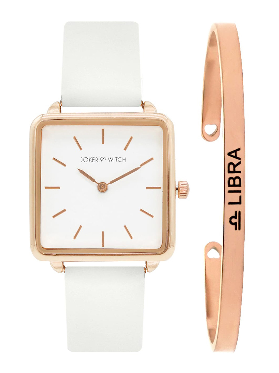 JOKER & WITCH Women White & Rose Gold-Toned Emily Libra Watch Bracelet Stack JWBS300