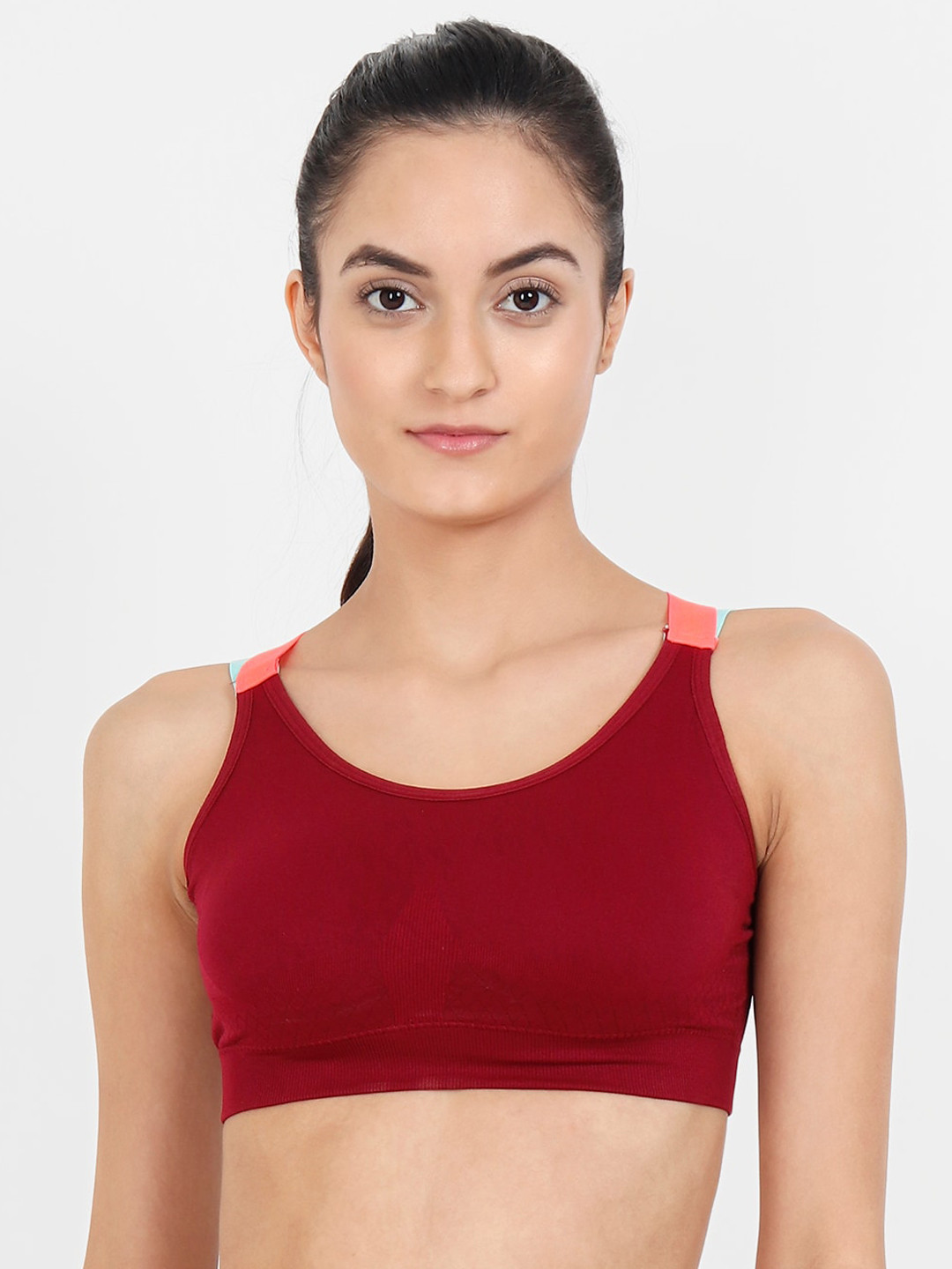 Lebami Maroon Solid Non-Wired Removable Padding Workout Bra 1583_Wine