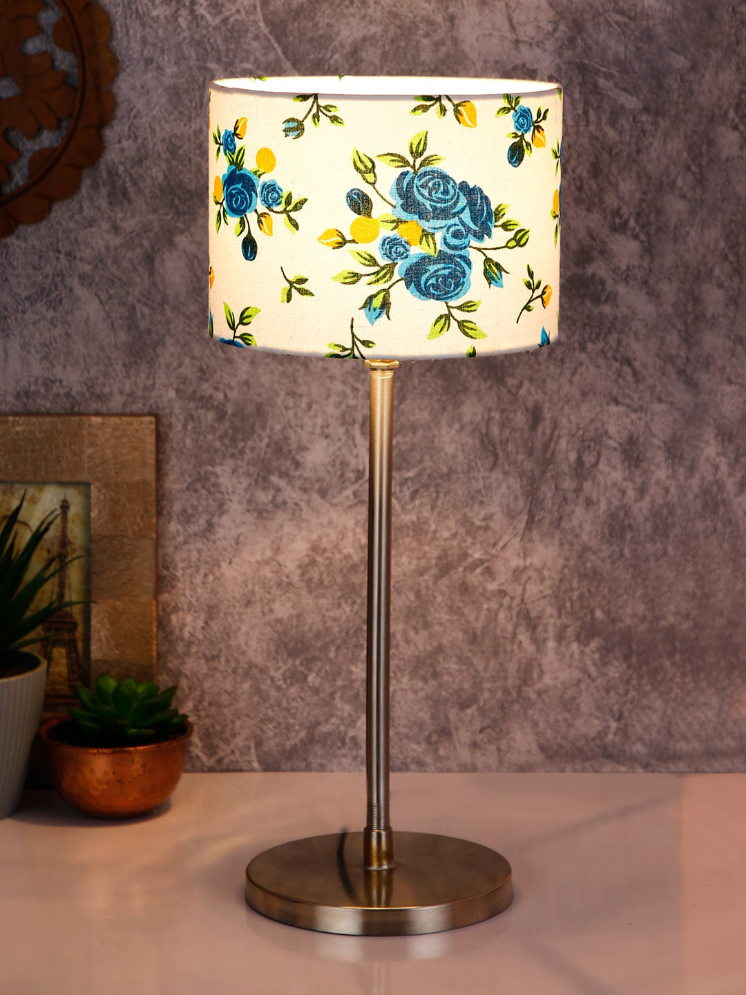 Devansh White & Blue Printed Traditional Buffet Table Lamp