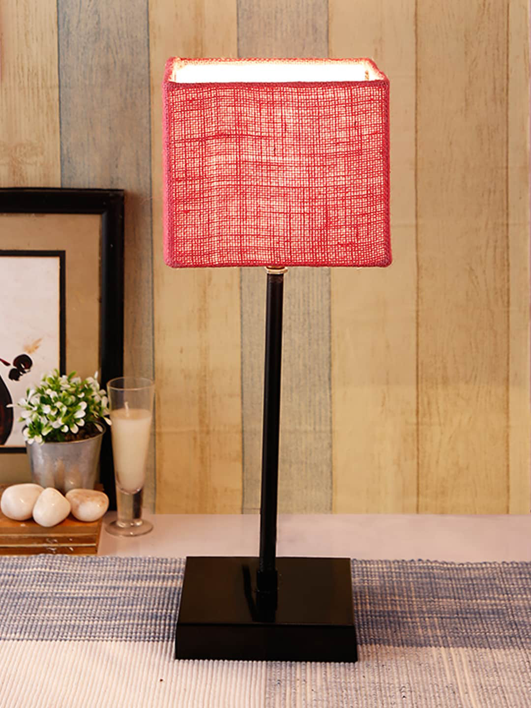 Devansh Pink & Black Solid Contemporary Buffet Table Lamp