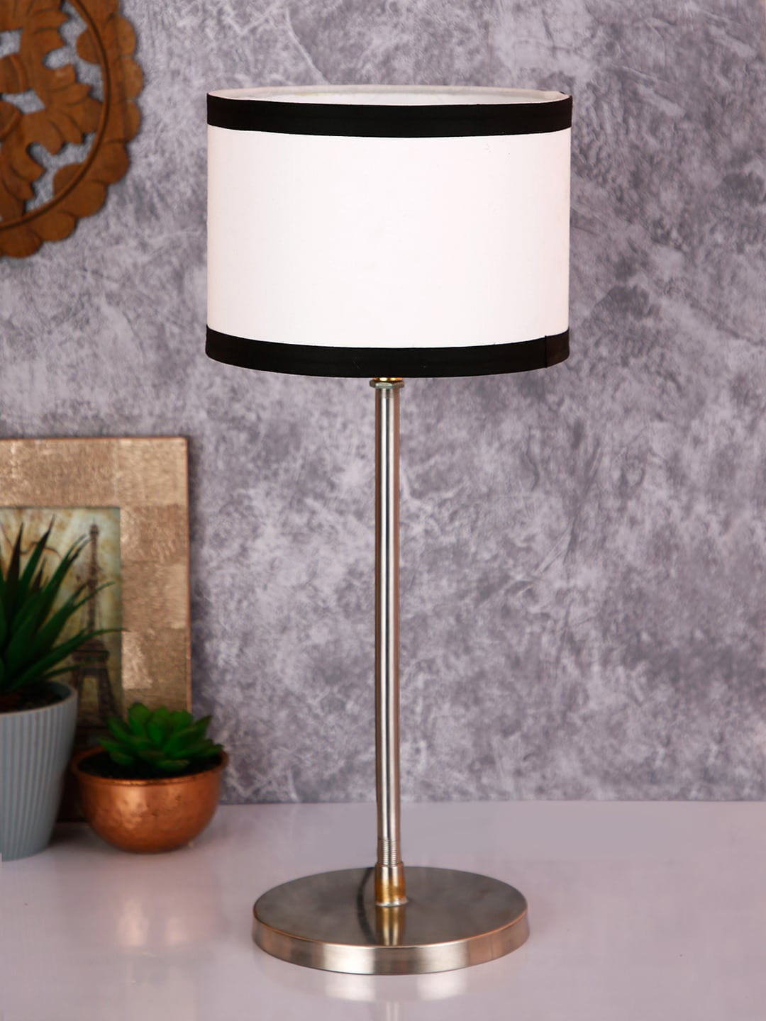 Devansh White & Black Solid Buffet Table Lamp with Shade