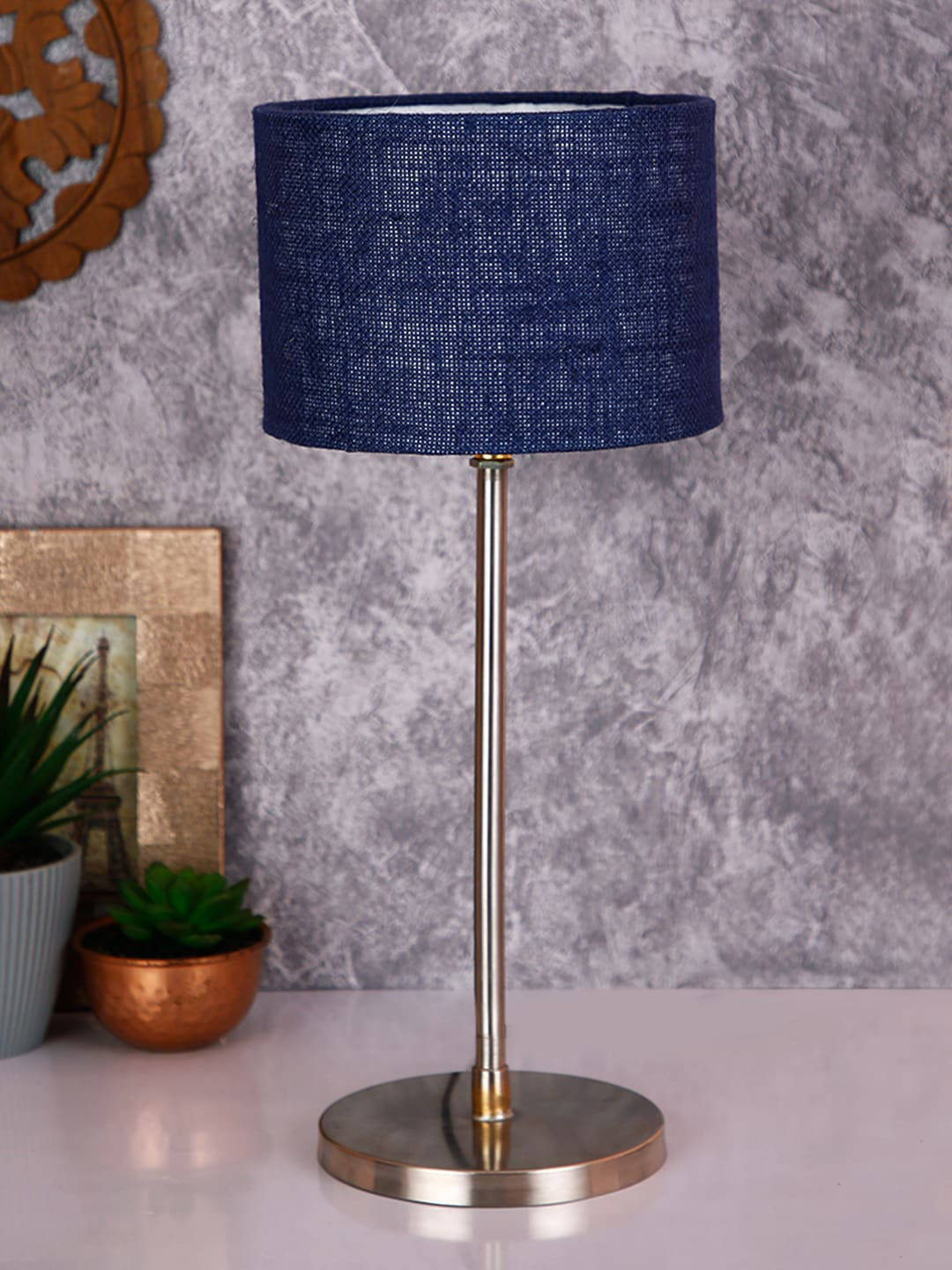 Devansh Navy Blue Solid Contemporary Buffet Table Lamp with Shade