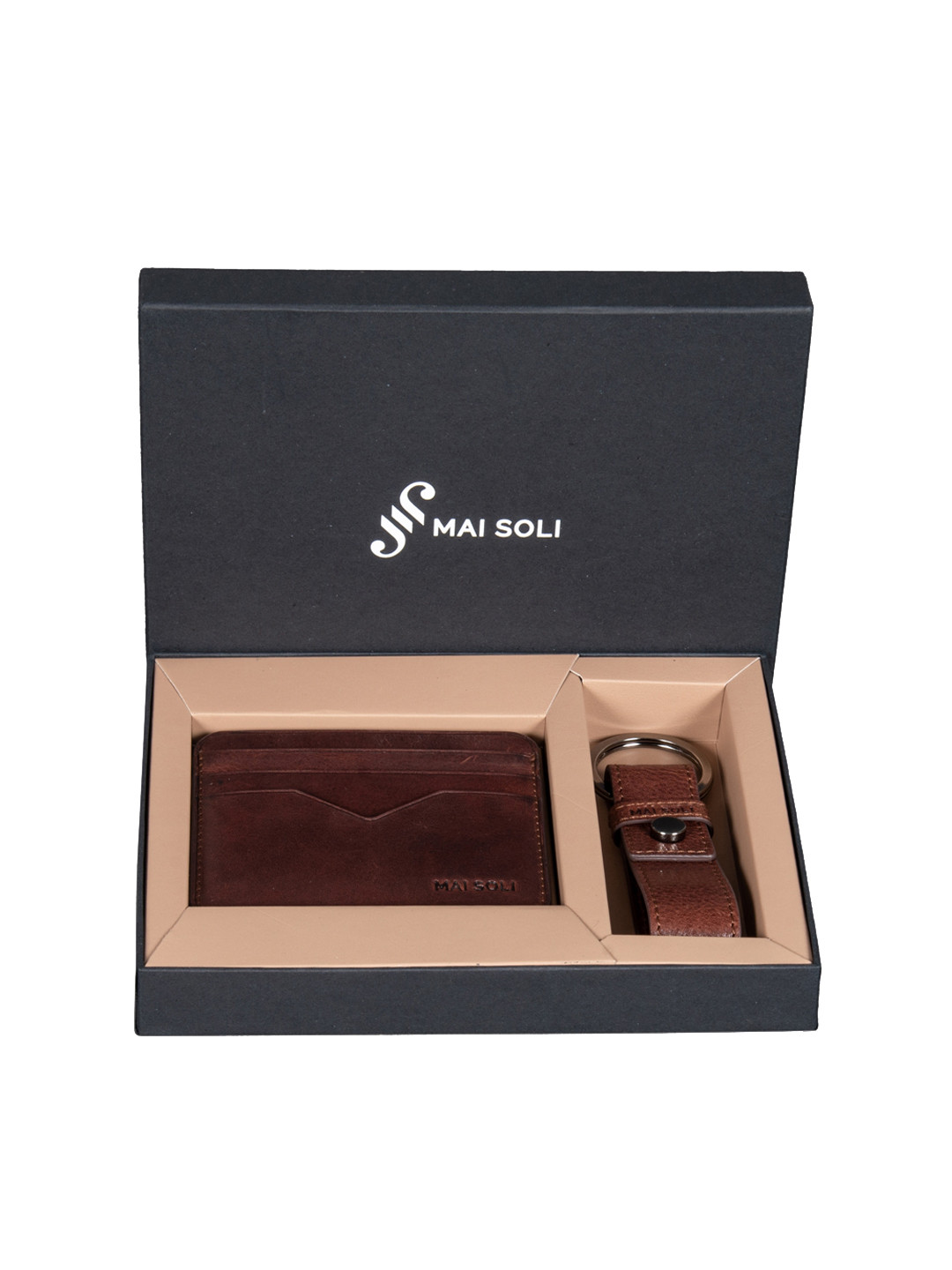 MAI SOLI Unisex Brown Solid Handcrafted Leather Accessory Gift Set