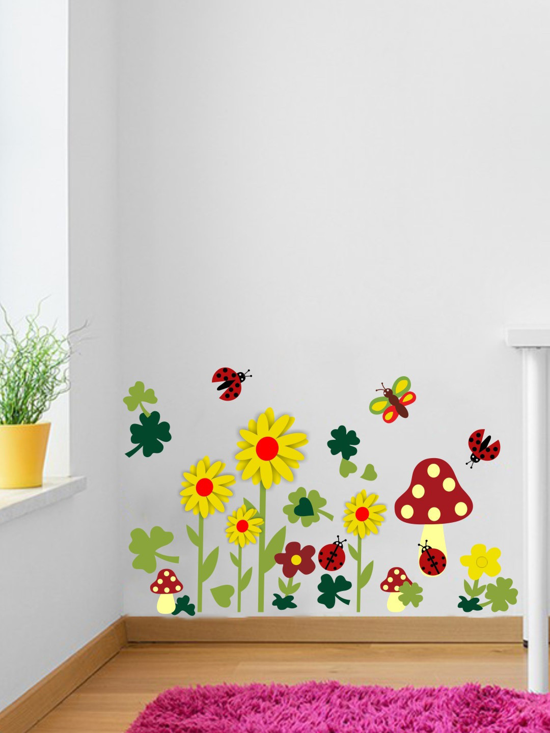 rawpockets Yellow & Green Flowers And Mushrooms Vinyl Sticker