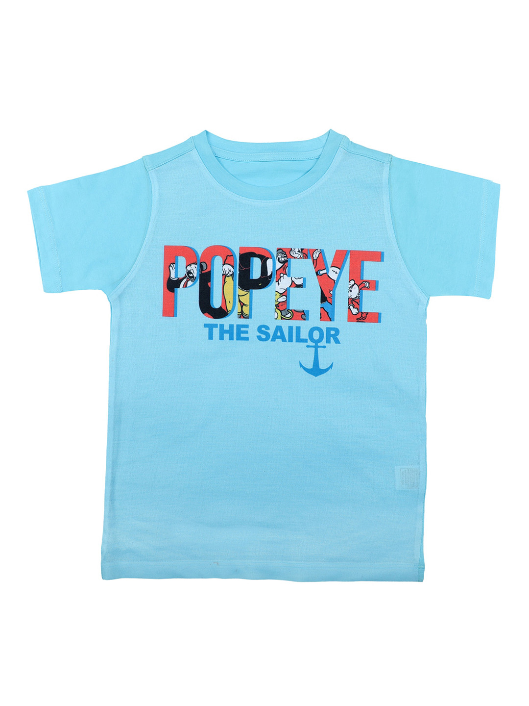 Popeye Boys Blue Printed Round Neck T-shirt