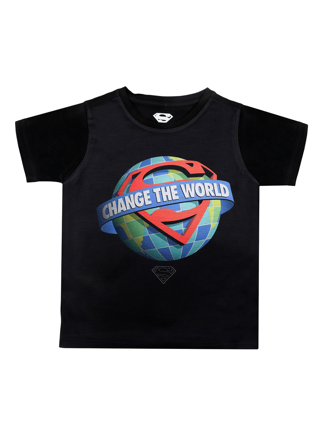 Superman Boys Black Superman Printed Round Neck T-shirt