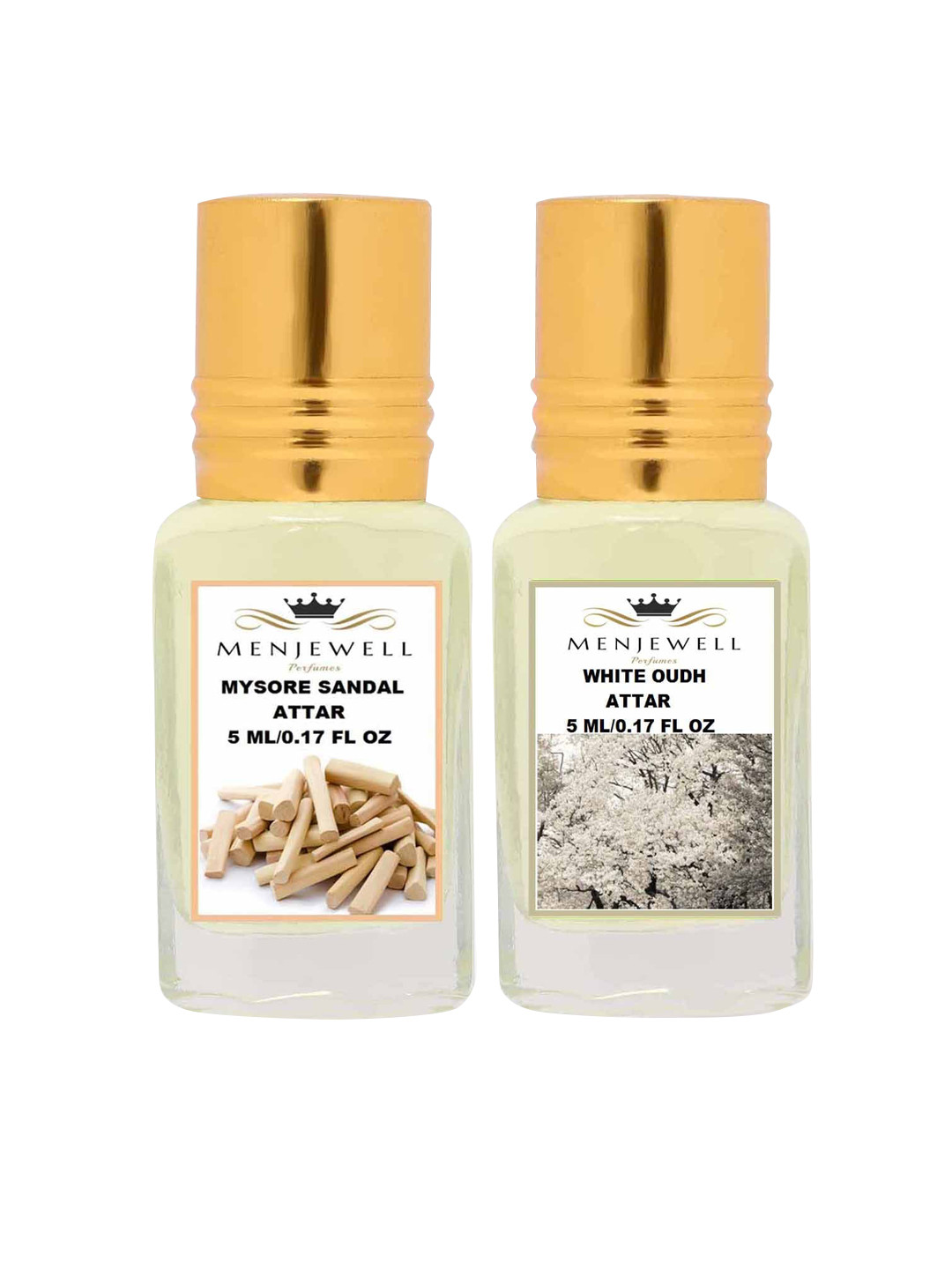 Menjewell Unisex Mysore Sandal And White Oudh Attar 5 ml Each Pack of 2
