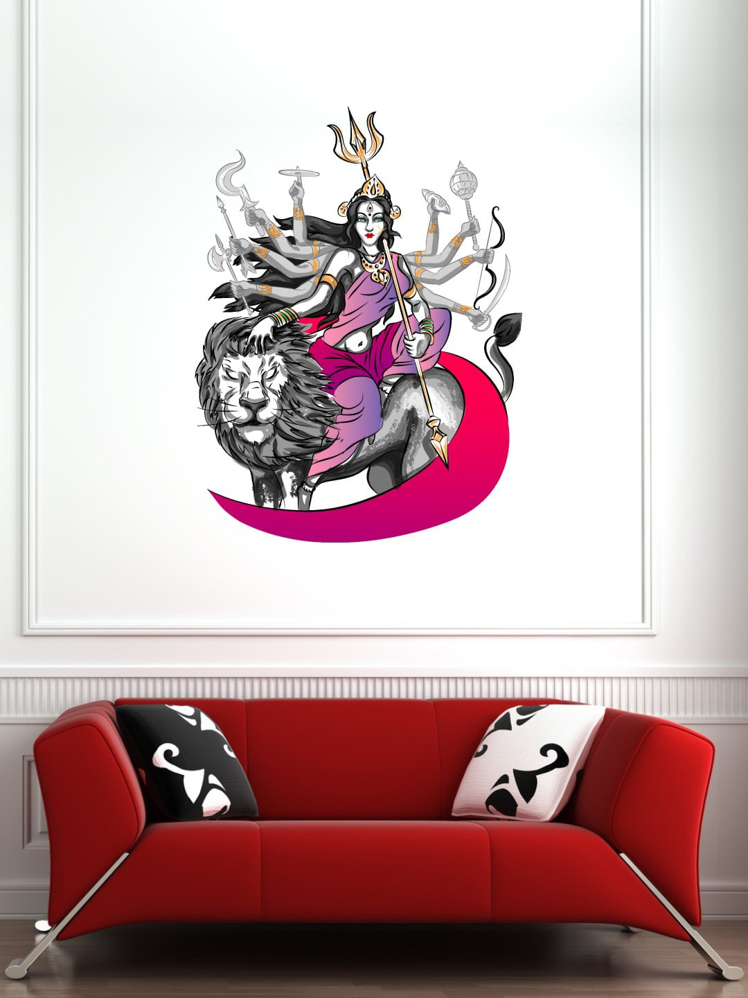 rawpockets Purple & Grey Goddess Durga With Lion PVC Vinyl Wall Decal Sticker