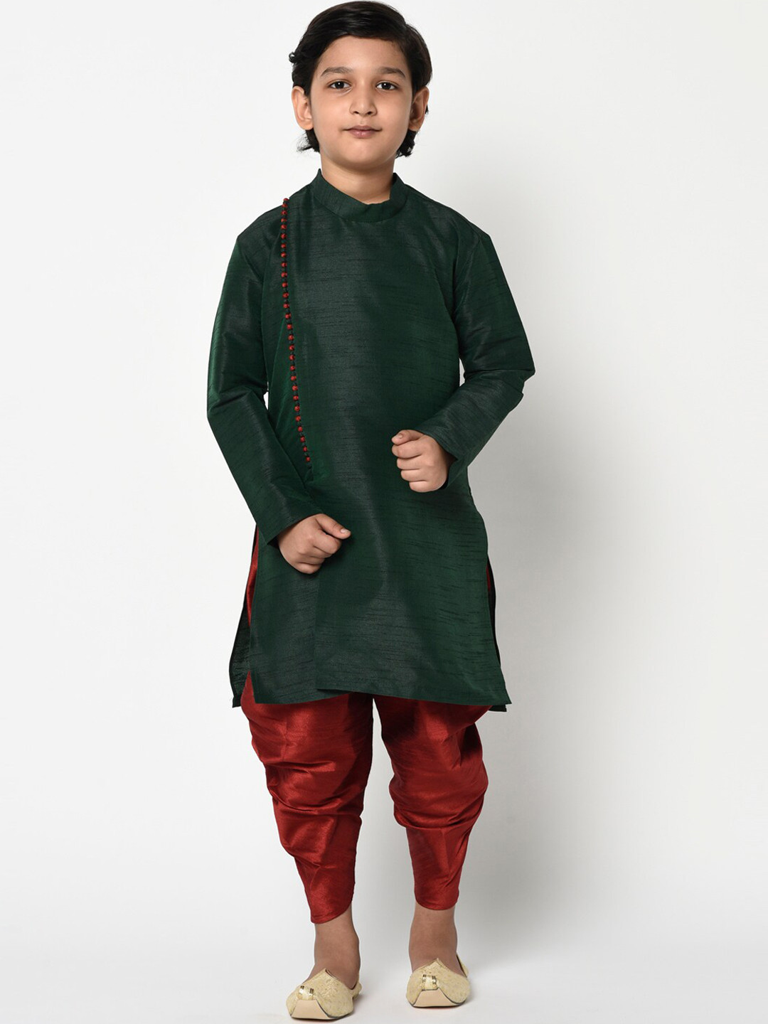DEYANN Boys Green & Maroon Solid Kurta with Dhoti Pants