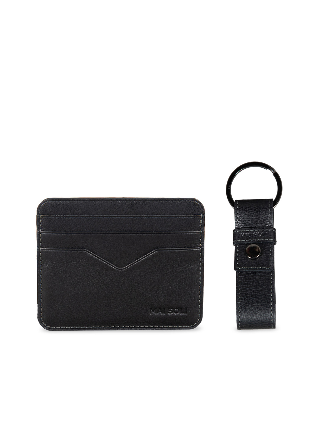 MAI SOLI Unisex Black Solid Leather Accessory Gift Set