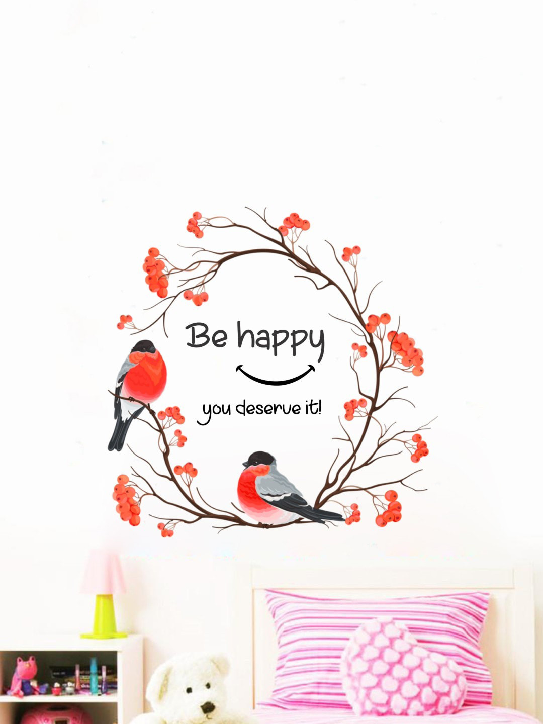 rawpockets Black & Orange Be Happy Printed Wall Sticker