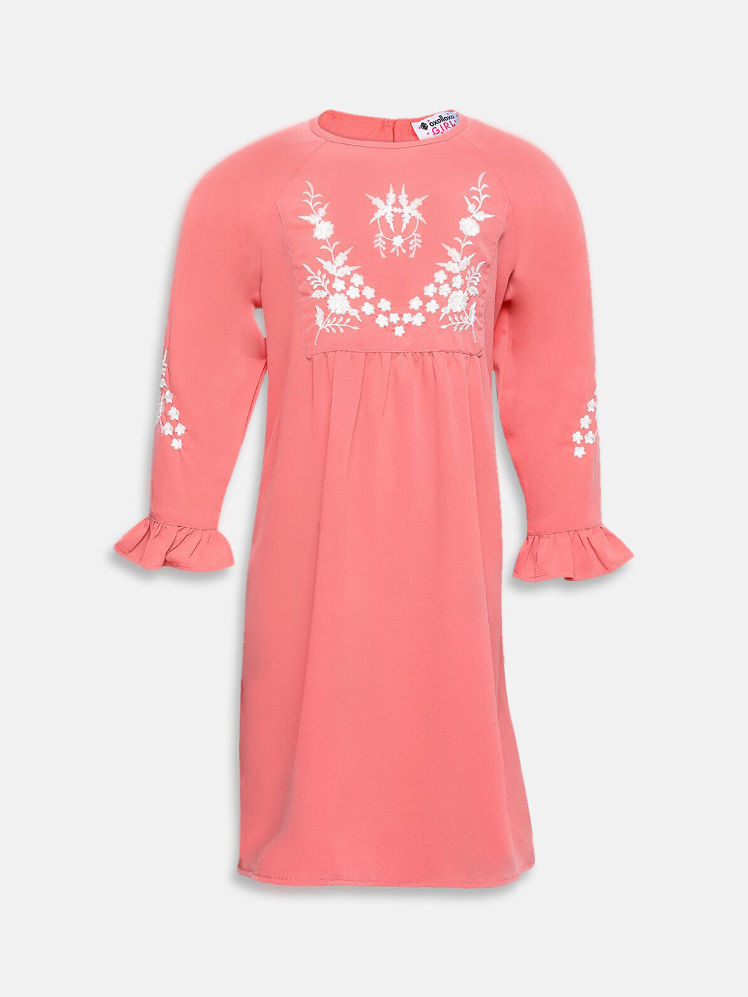 Oxolloxo Girls Peach-Coloured Solid Sheath Dress