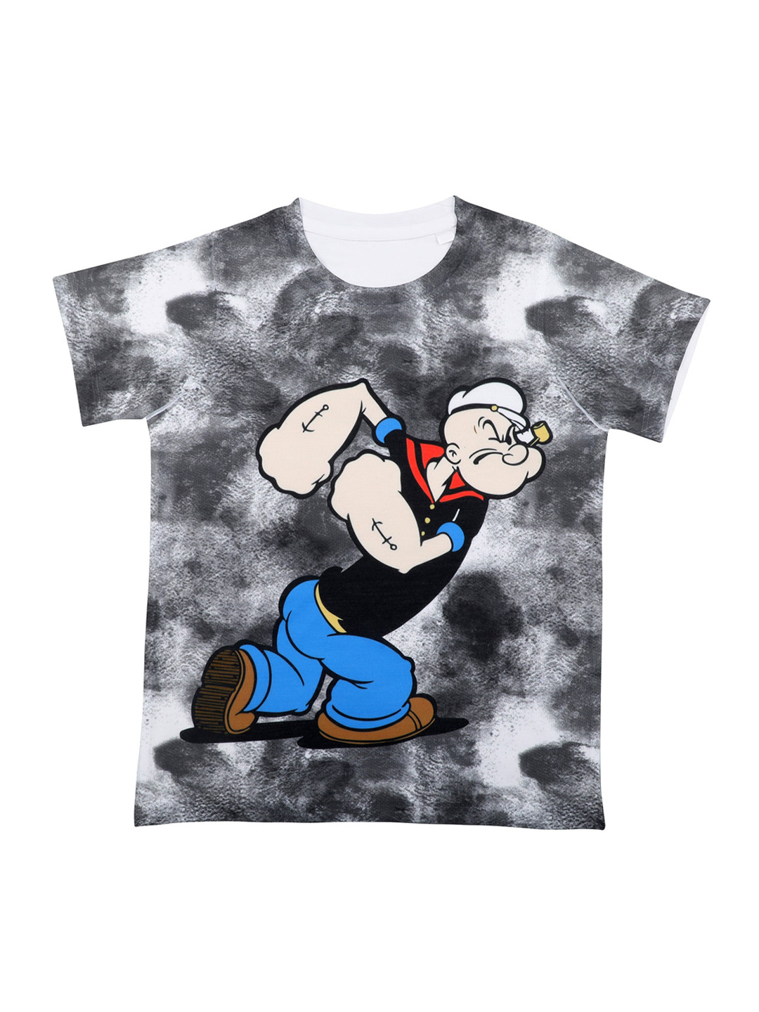 Popeye Boys White & Grey Printed Round Neck T-shirt