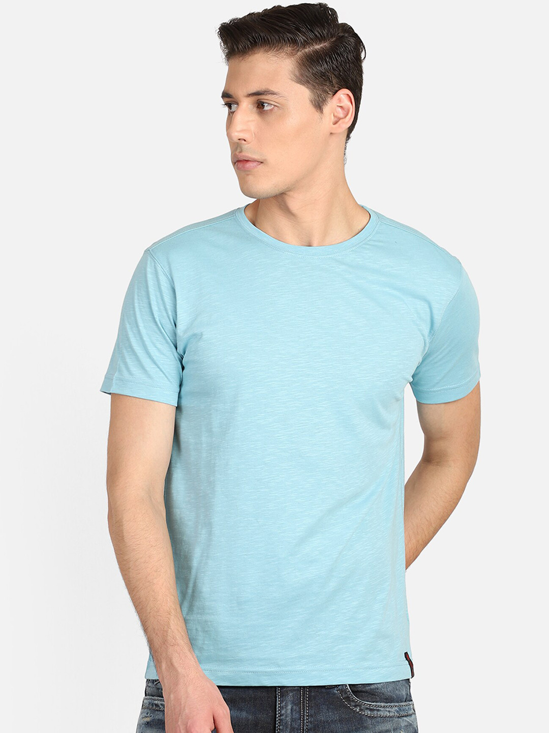 PUNK Men Blue Solid Round Neck T-shirt