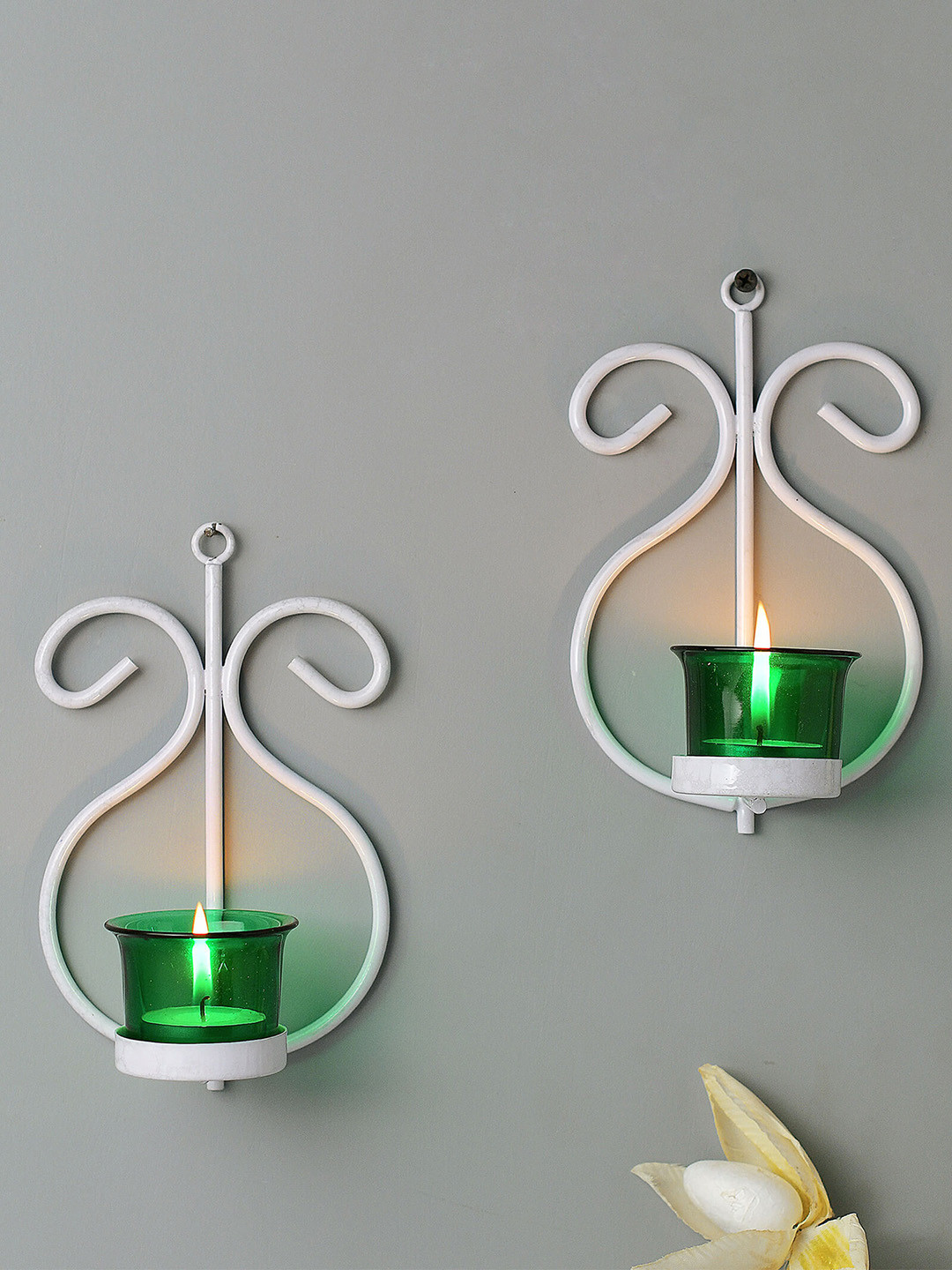 Homesake Set Of 2 White & Green Decorative Candle Holders