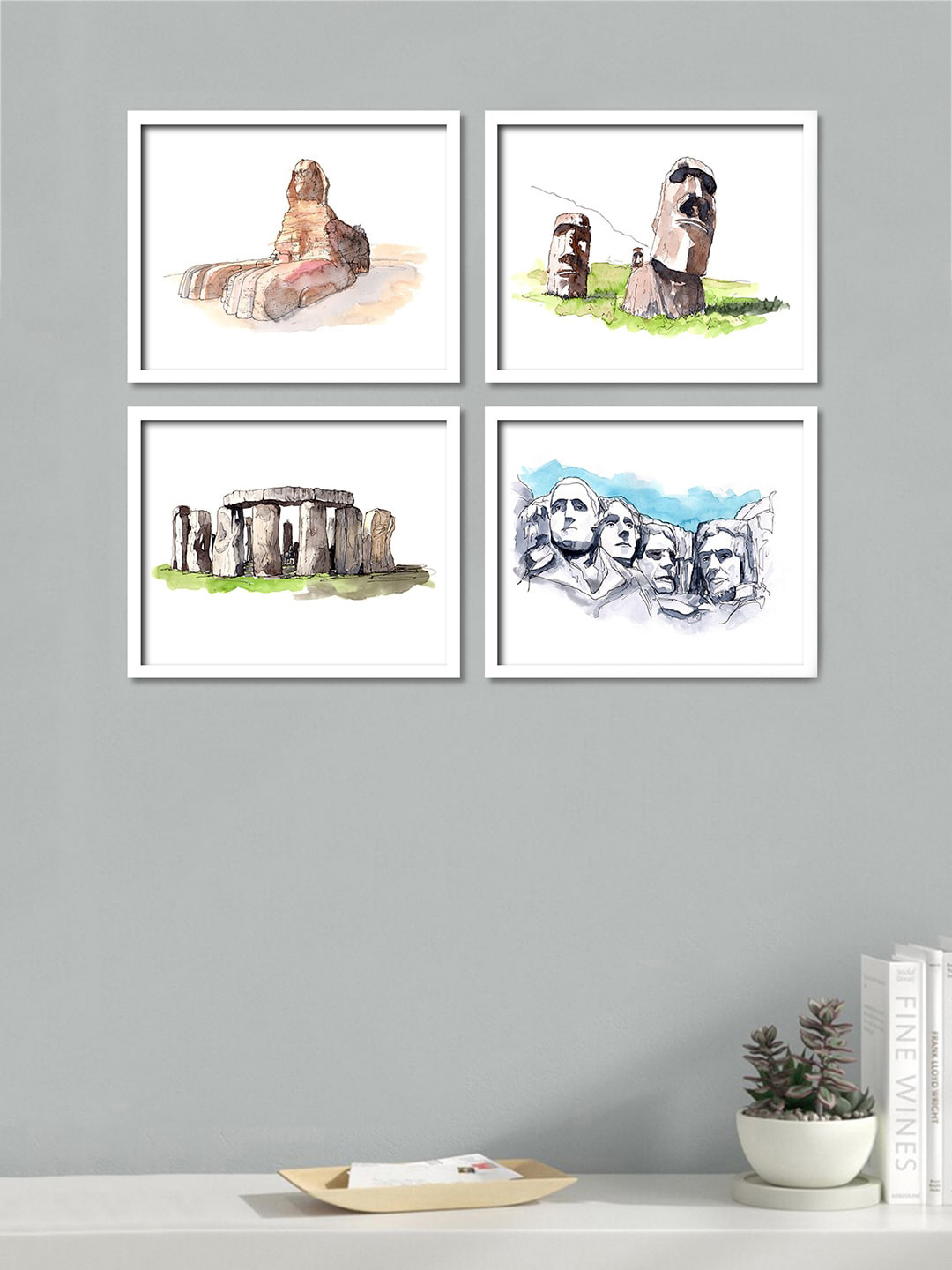 Art Street White 4 Pcs Wall Living Room Square Potrait Paintings Wall Art -11.18 x 9.17In