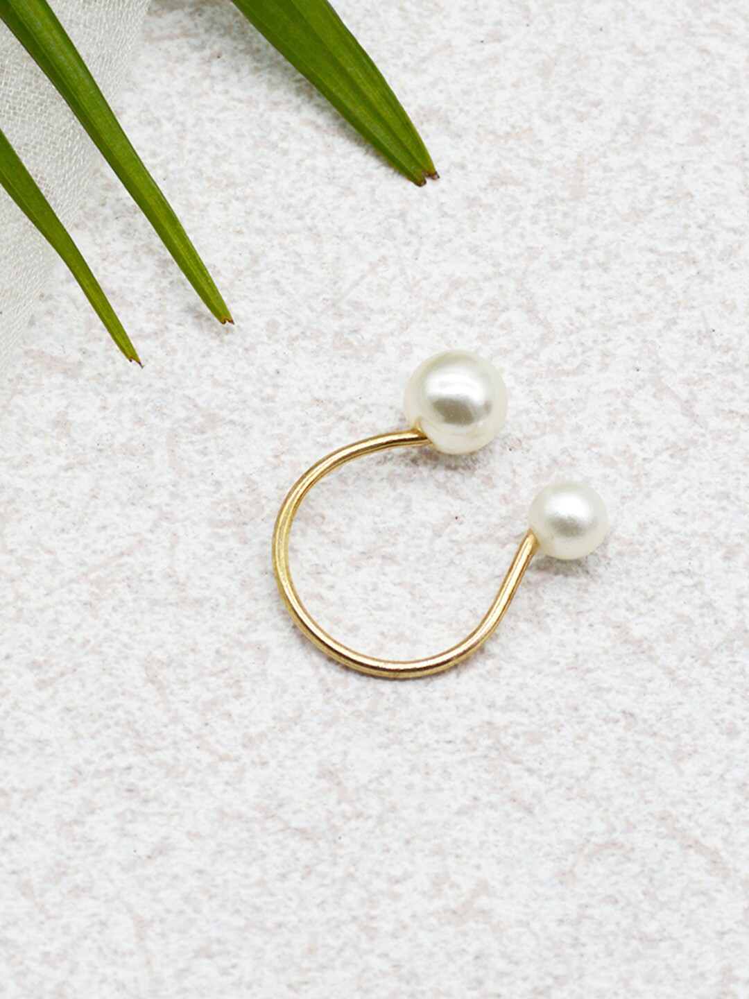 JOKER & WITCH Gold Plated White Pearl Beaded Adjustable Finger Ring