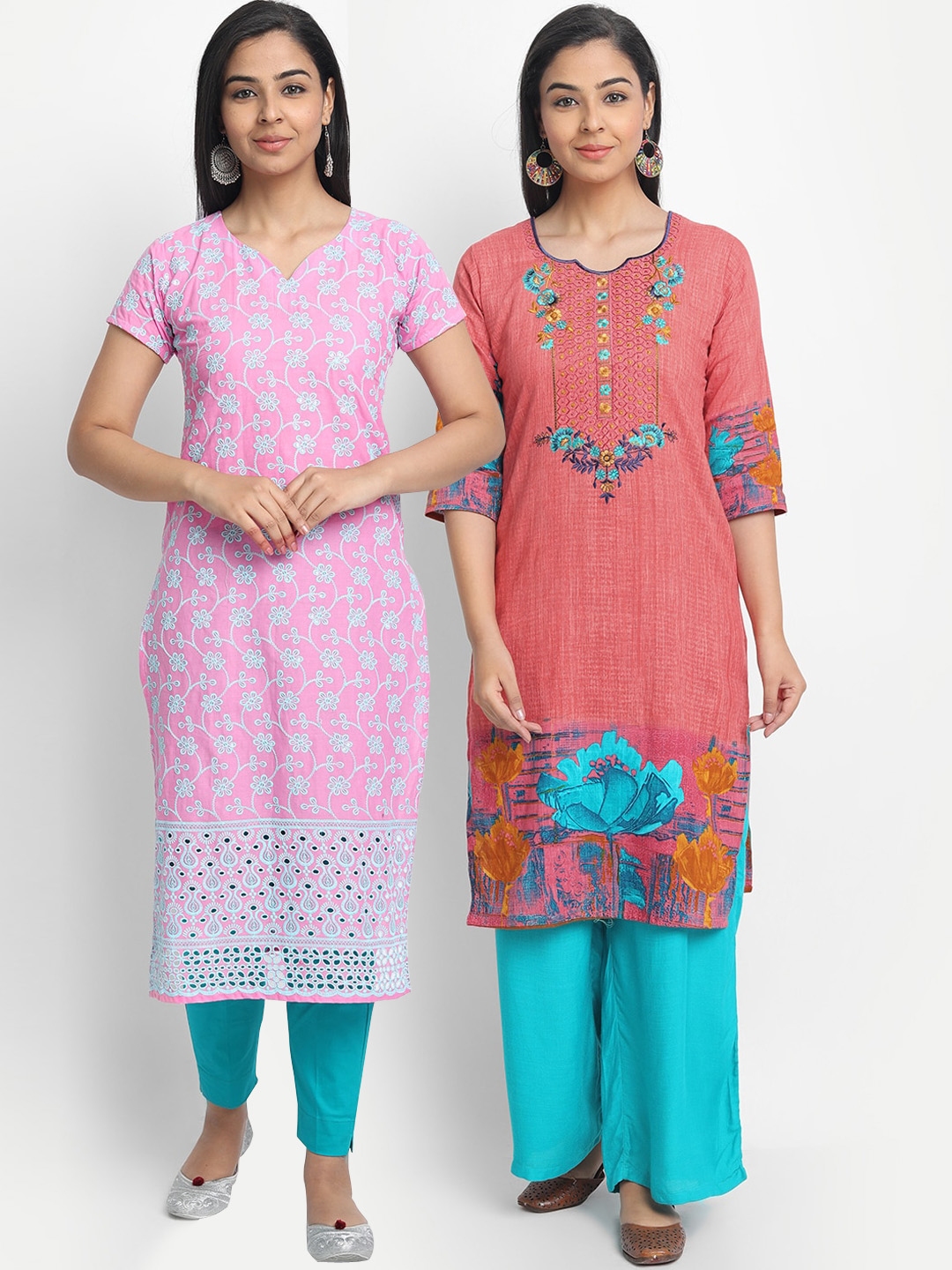7Threads Women PackOf 2 Printed Chikankari Kurta