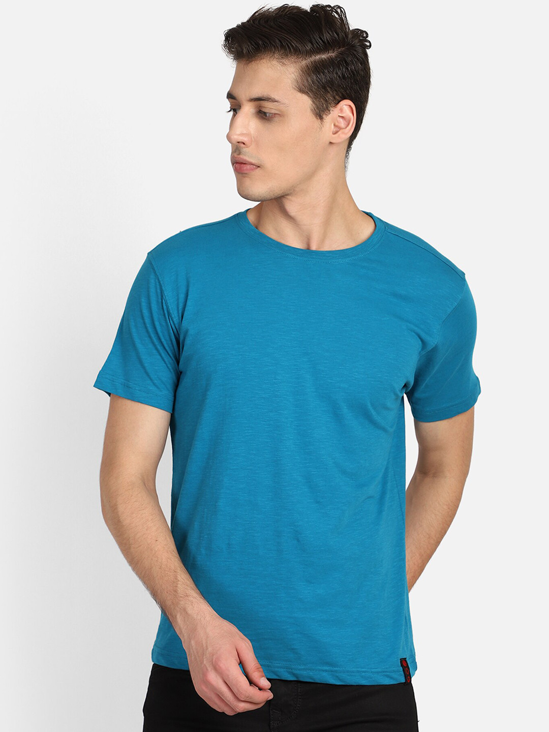 PUNK Men Blue Solid Round Neck T-shirt
