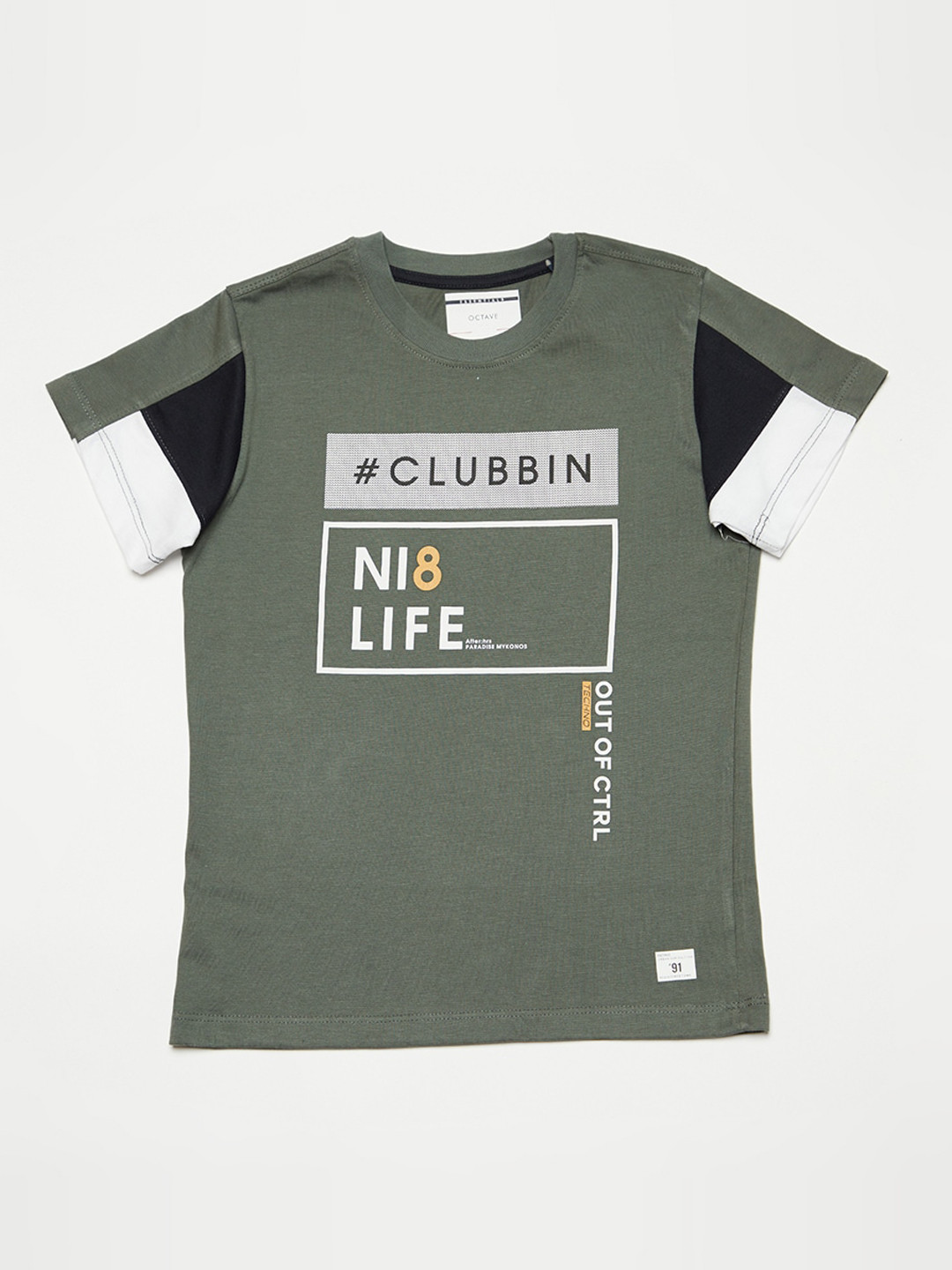 Octave Boys Green Printed Round Neck T-shirt
