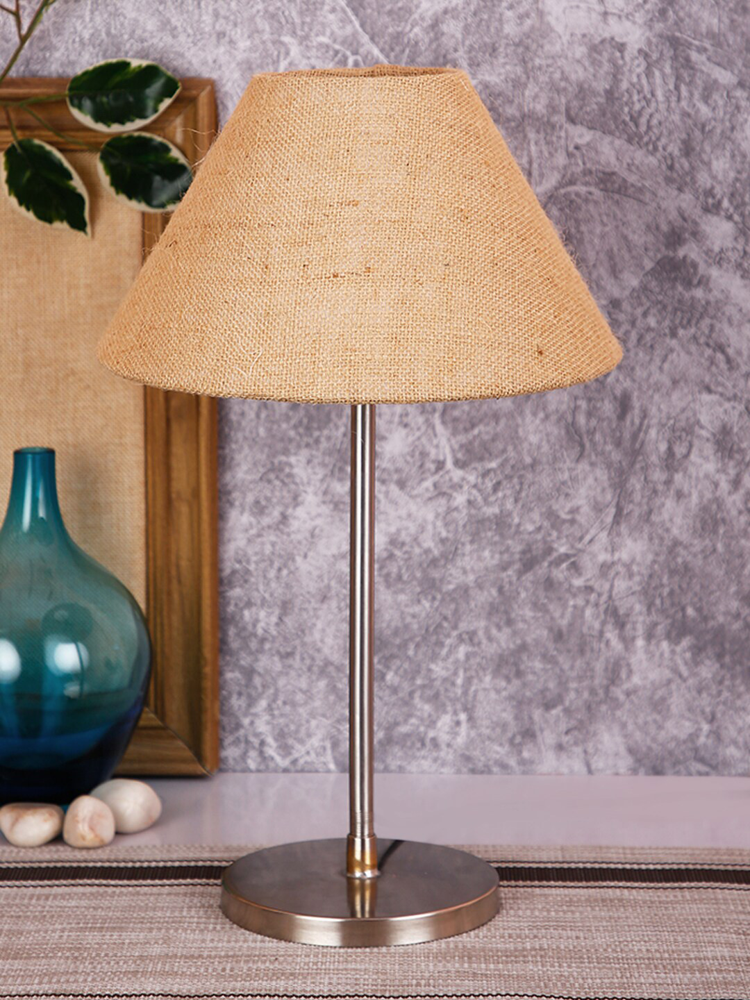 Devansh Beige Self Design Conical Table Lamp