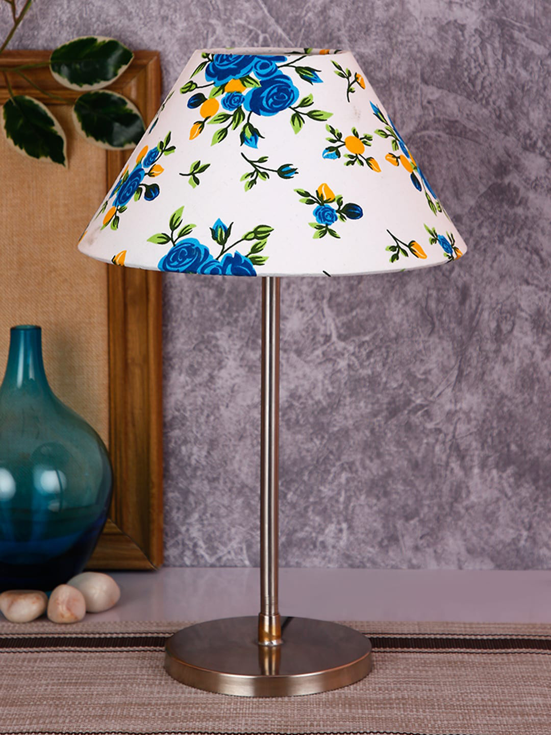 Devansh White & Blue Printed Contemporary Buffet Table Lamp