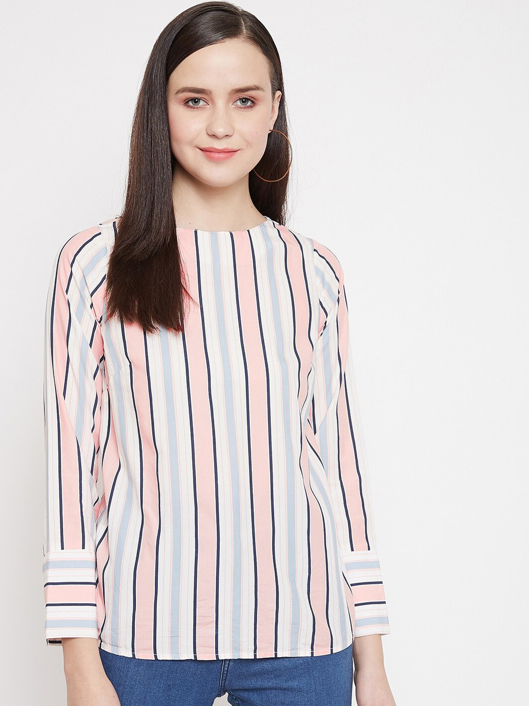 Crimsoune Club Pink & Blue Striped Top