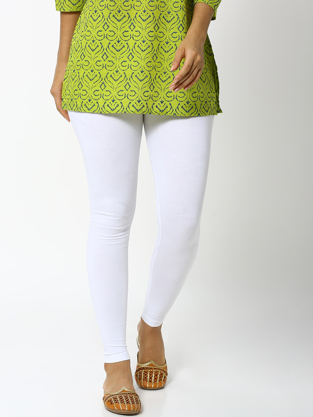 De Moza Women White Solid Ankle-Length Leggings