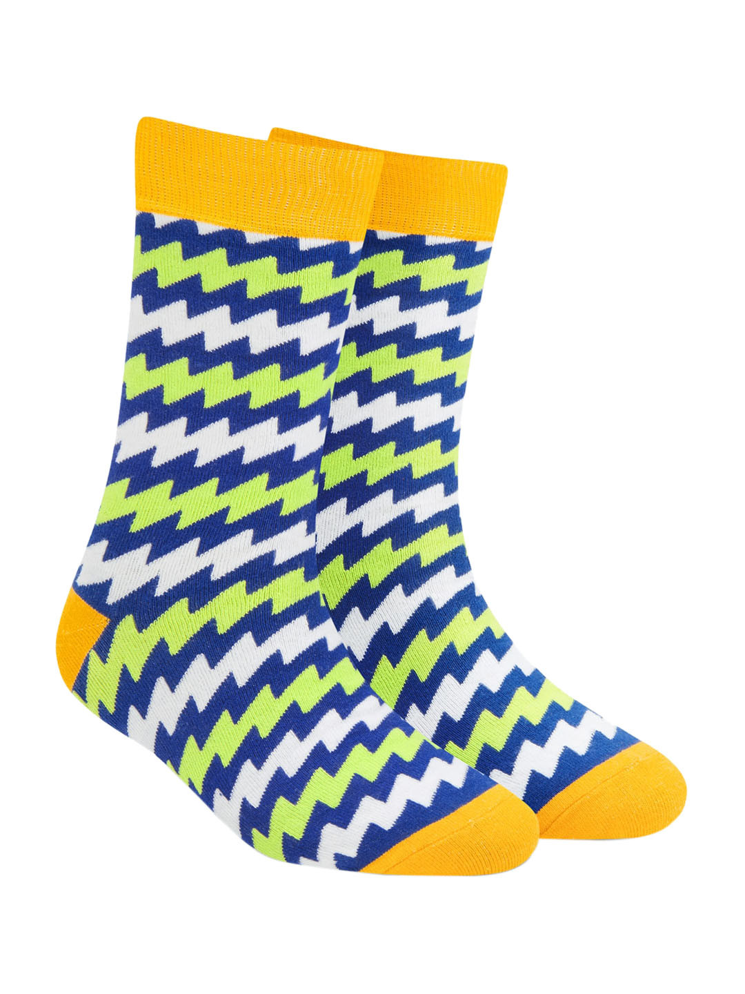 Dynamocks Unisex Blue & White Patterned Sustainable Calf-Length Socks