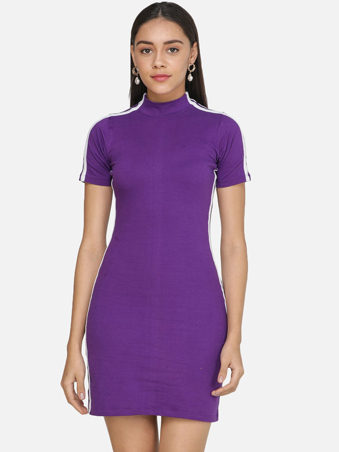 SCORPIUS Women Purple Solid Bodycon Dress