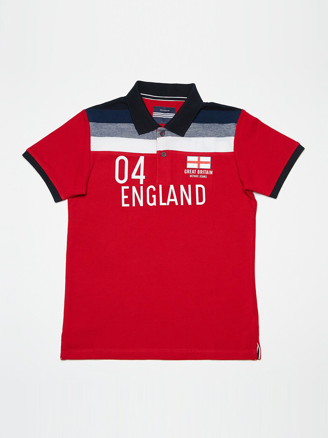 Octave Boys Red Printed Polo Collar T-shirt