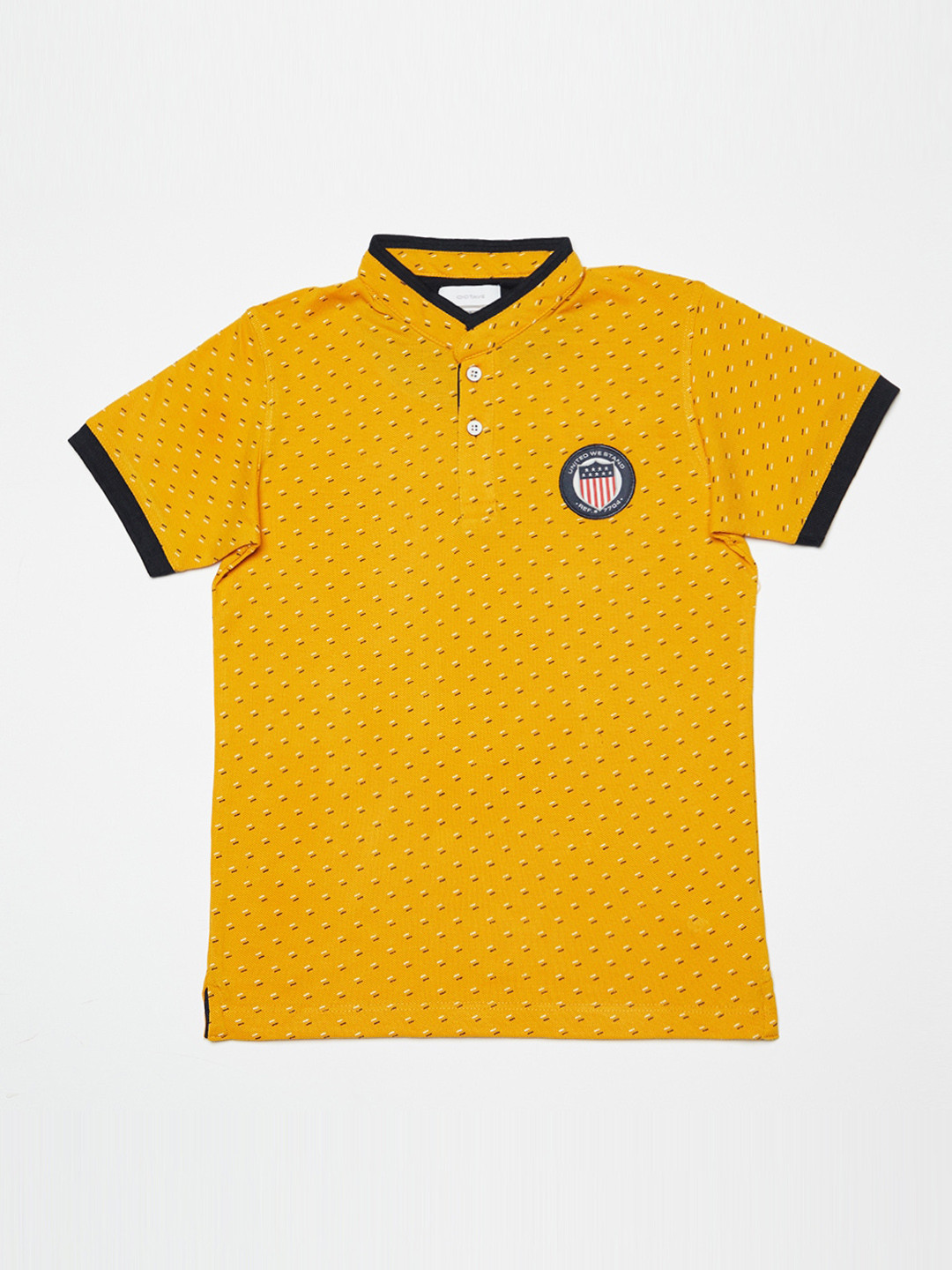 Octave Boys Yellow Solid Mandarin Collar T-shirt