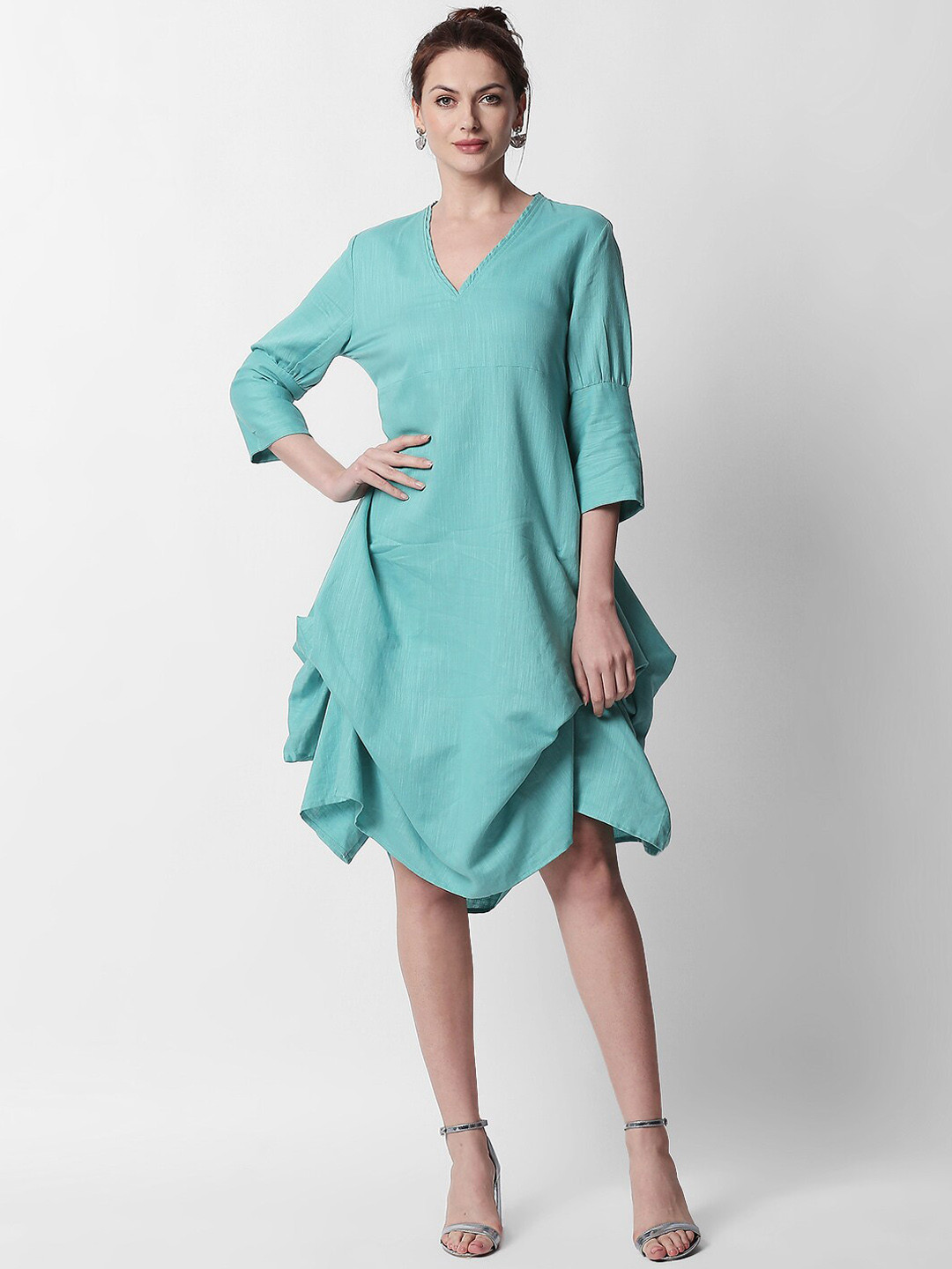 RAREISM Green Linen A-Line Dress