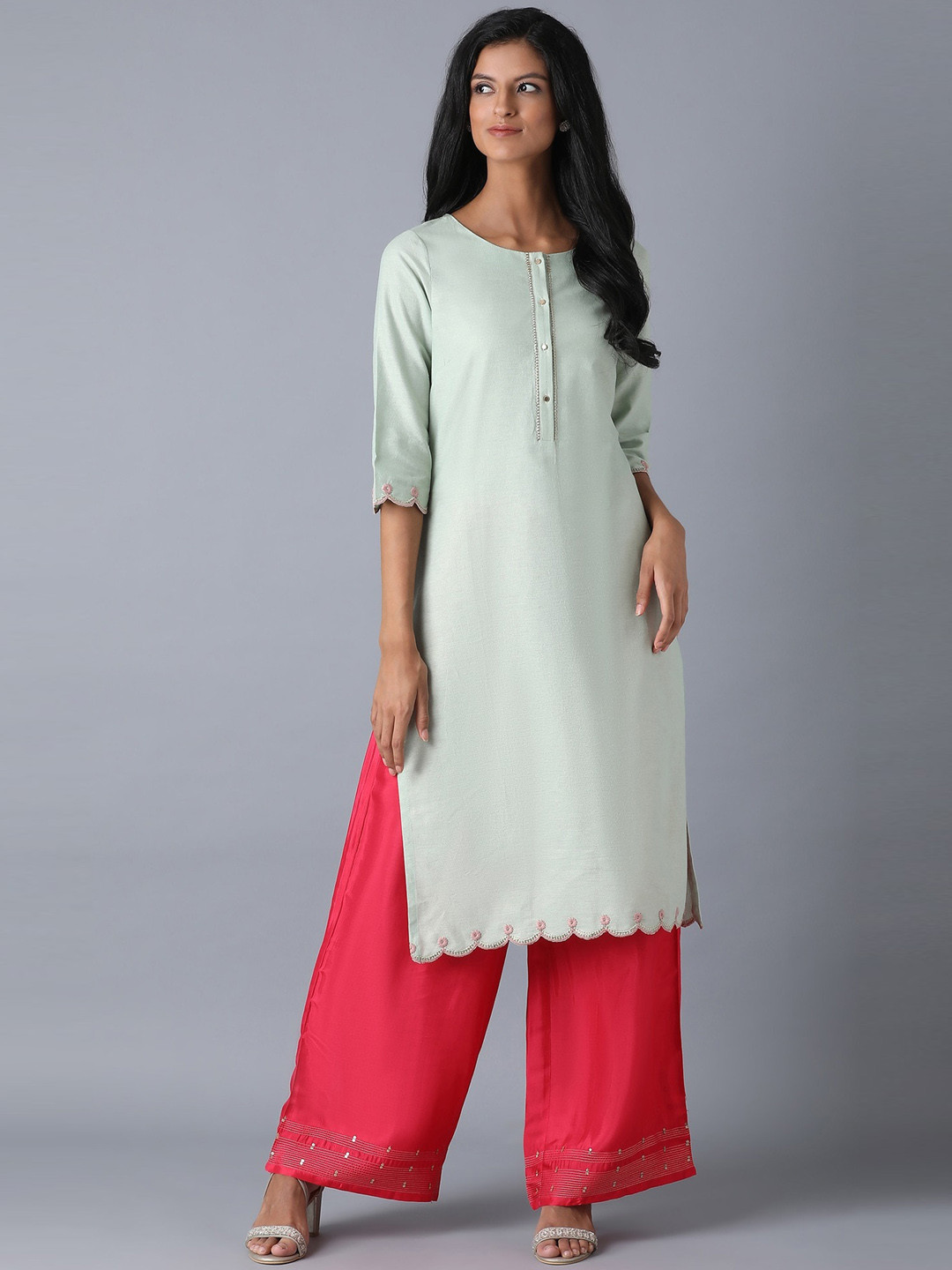 Mint Women Green Solid Kurta