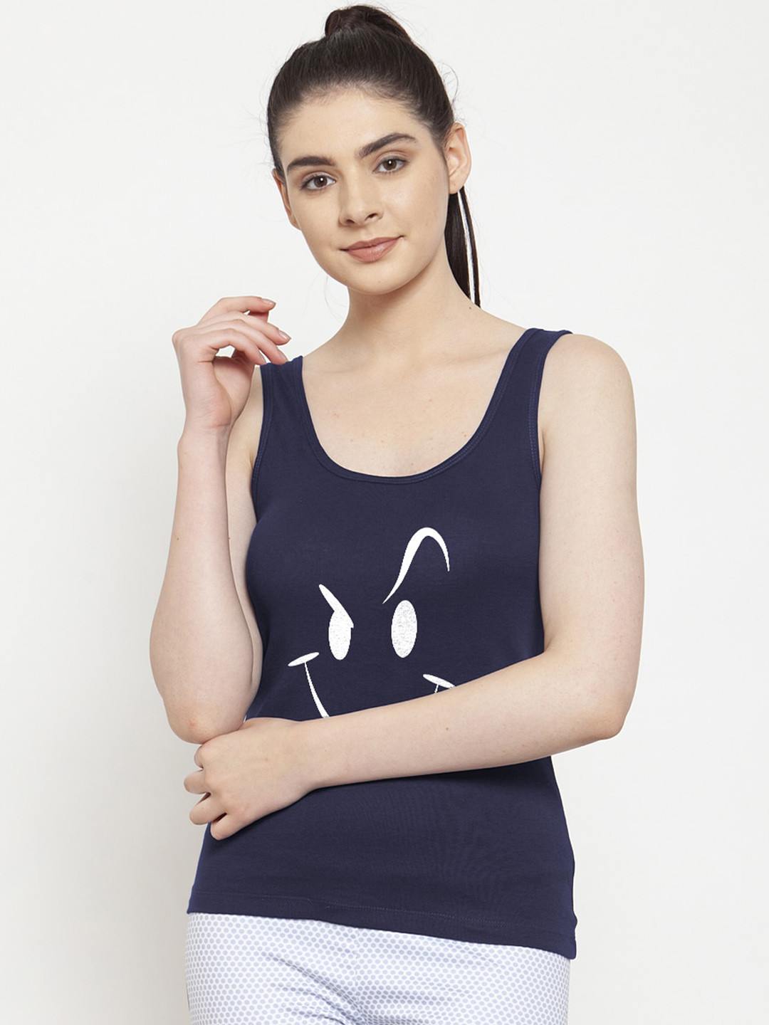 Friskers Navy Blue & White Print Tank Top